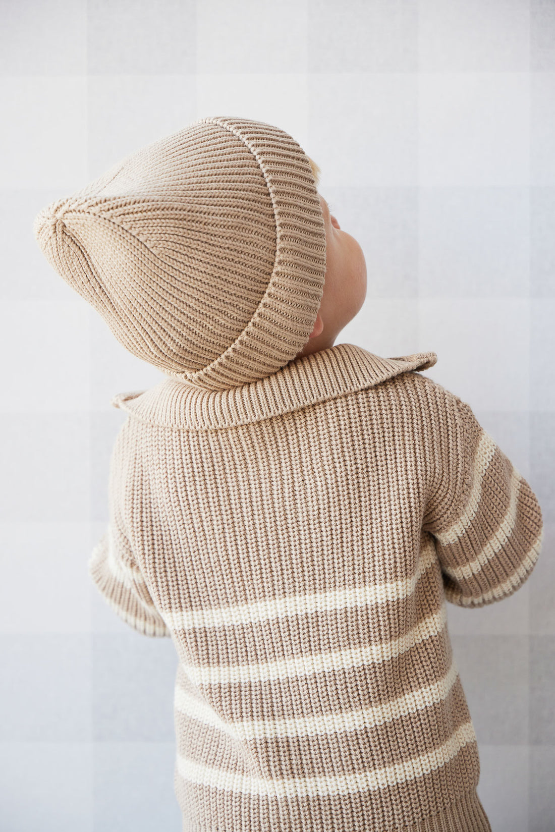 Jack Zip Jumper - Lenny Stripe Fawn Childrens Jumper from Jamie Kay NZ