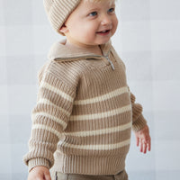 Jack Zip Jumper - Lenny Stripe Fawn Childrens Jumper from Jamie Kay NZ