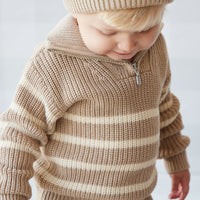 Jack Zip Jumper - Lenny Stripe Fawn Childrens Jumper from Jamie Kay NZ