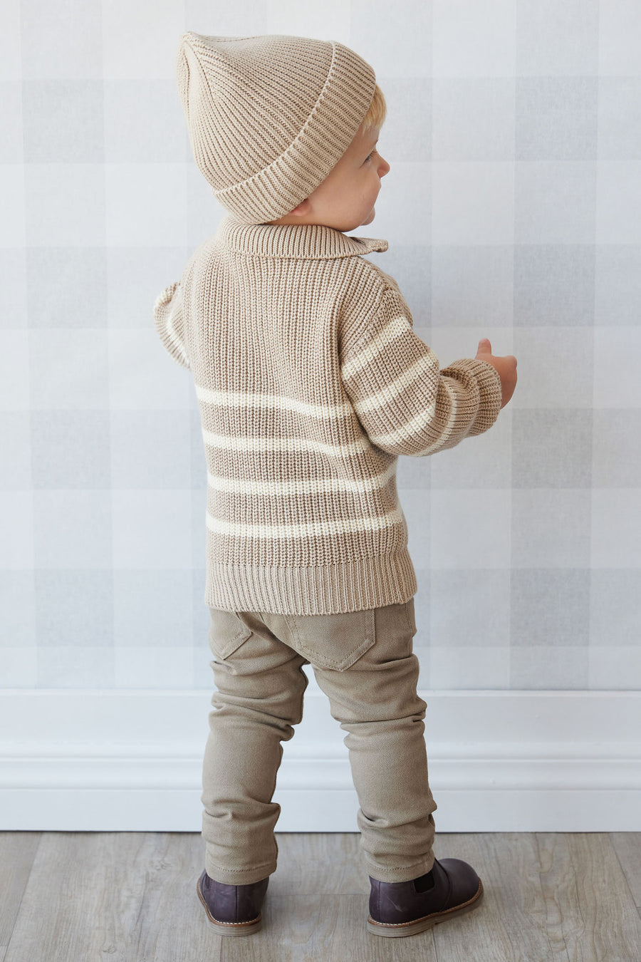 Jack Zip Jumper - Lenny Stripe Fawn Childrens Jumper from Jamie Kay NZ