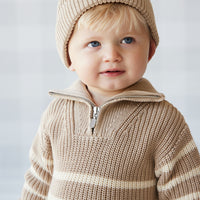 Jack Zip Jumper - Lenny Stripe Fawn Childrens Jumper from Jamie Kay NZ