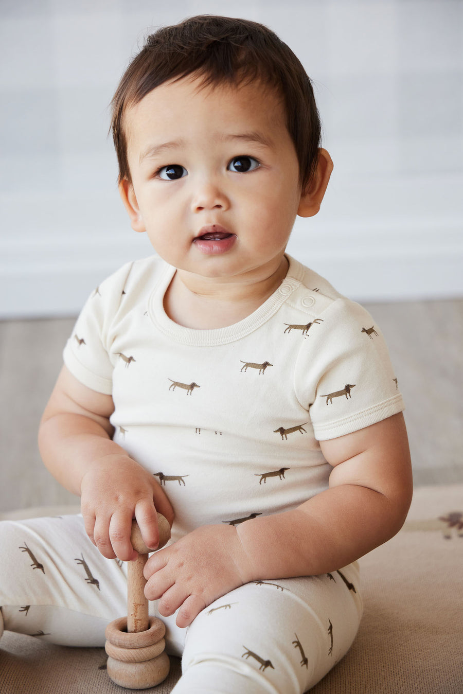 Organic Cotton Hudson Short Sleeve Bodysuit - Cosy Basil Cloud Childrens Bodysuit from Jamie Kay NZ