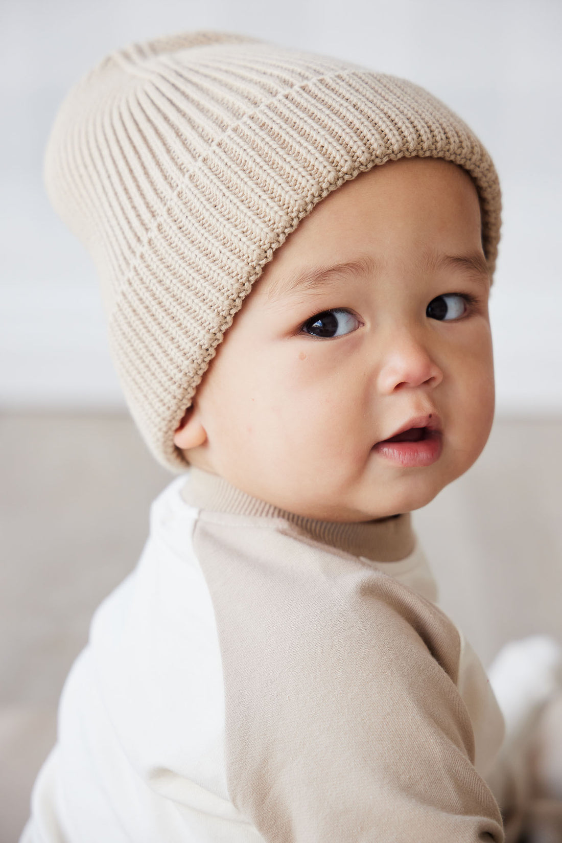 Leon Knitted Beanie - Fawn Childrens Hat from Jamie Kay NZ