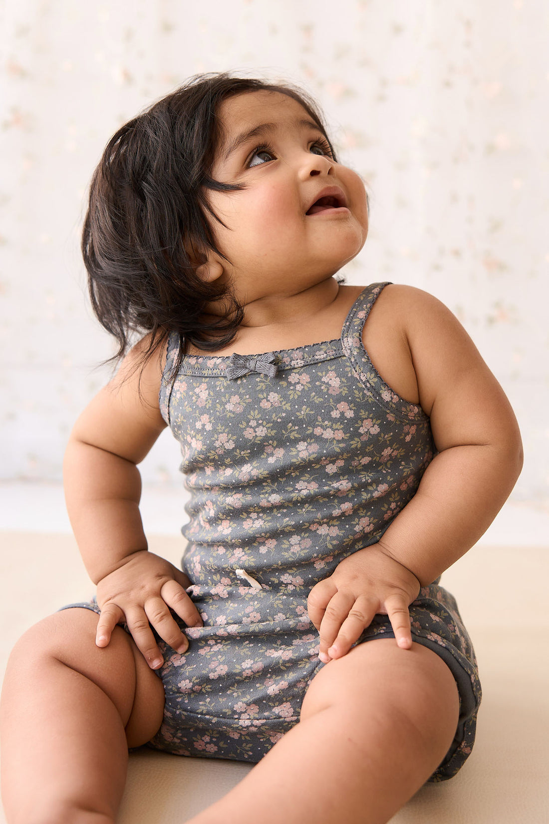 Organic Cotton Bridget Singlet Bodysuit - Rosalie Floral Lava Childrens Singlet Bodysuit from Jamie Kay NZ