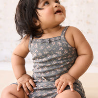 Organic Cotton Bridget Singlet Bodysuit - Rosalie Floral Lava Childrens Singlet Bodysuit from Jamie Kay NZ