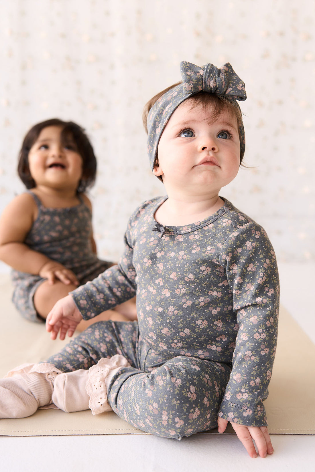 Organic Cotton Long Sleeve Bodysuit - Rosalie Floral Lava Childrens Bodysuit from Jamie Kay NZ