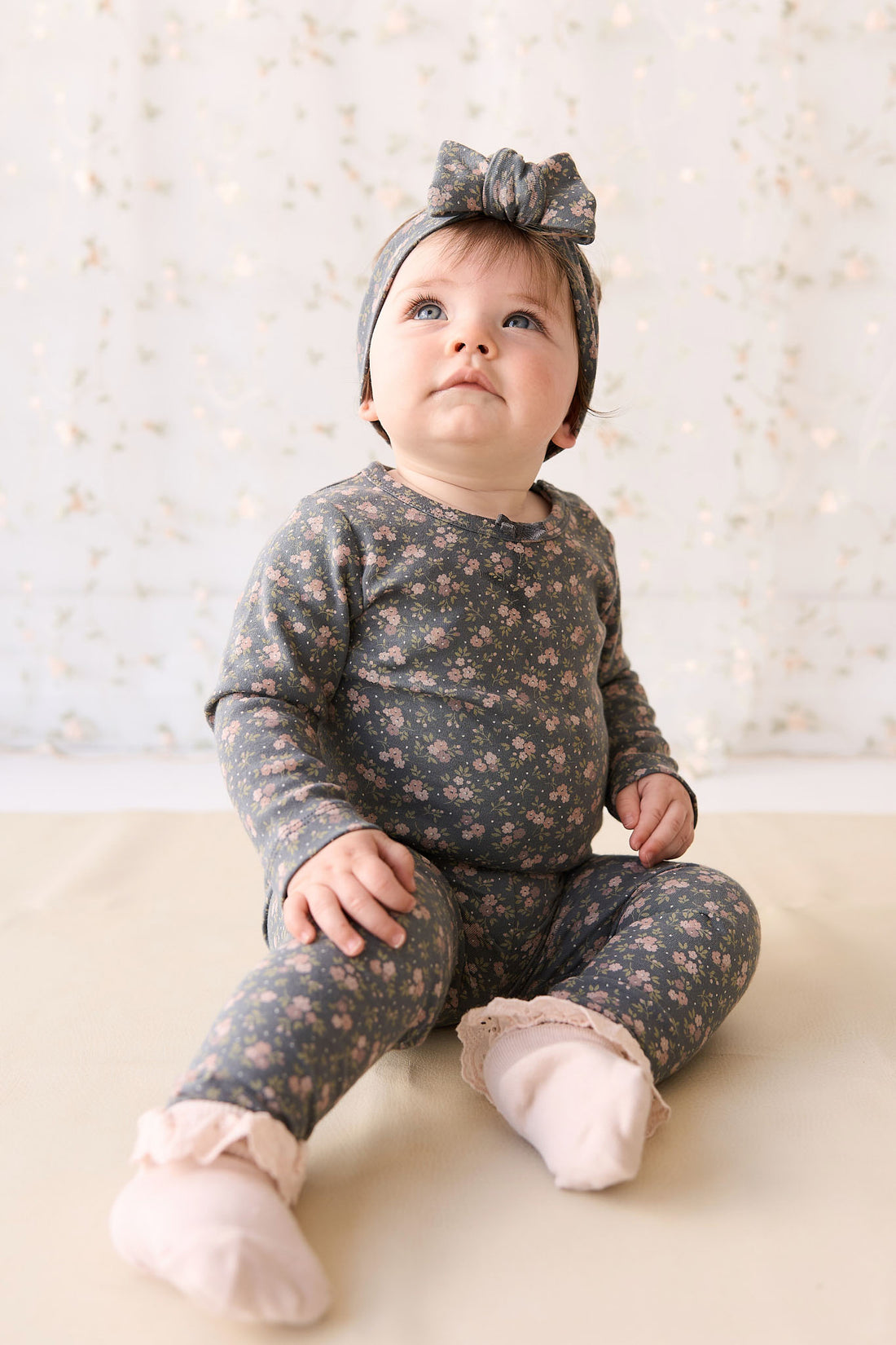 Organic Cotton Long Sleeve Bodysuit - Rosalie Floral Lava Childrens Bodysuit from Jamie Kay NZ