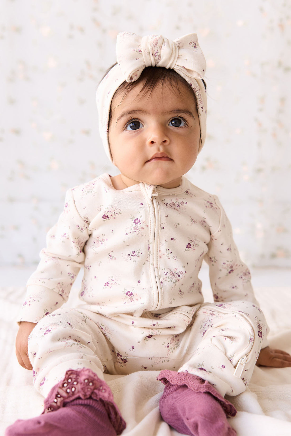 Organic Cotton Frankie Onepiece - Sweet William Floral Natural Childrens Onepiece from Jamie Kay NZ