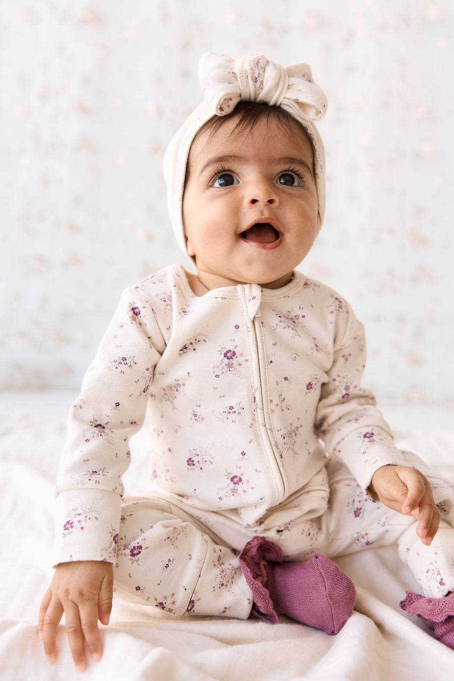 Organic Cotton Frankie Onepiece - Sweet William Floral Natural Childrens Onepiece from Jamie Kay NZ