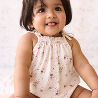 Organic Cotton Cassie Playsuit - Sweet William Floral Natural Childrens Playsuit from Jamie Kay NZ