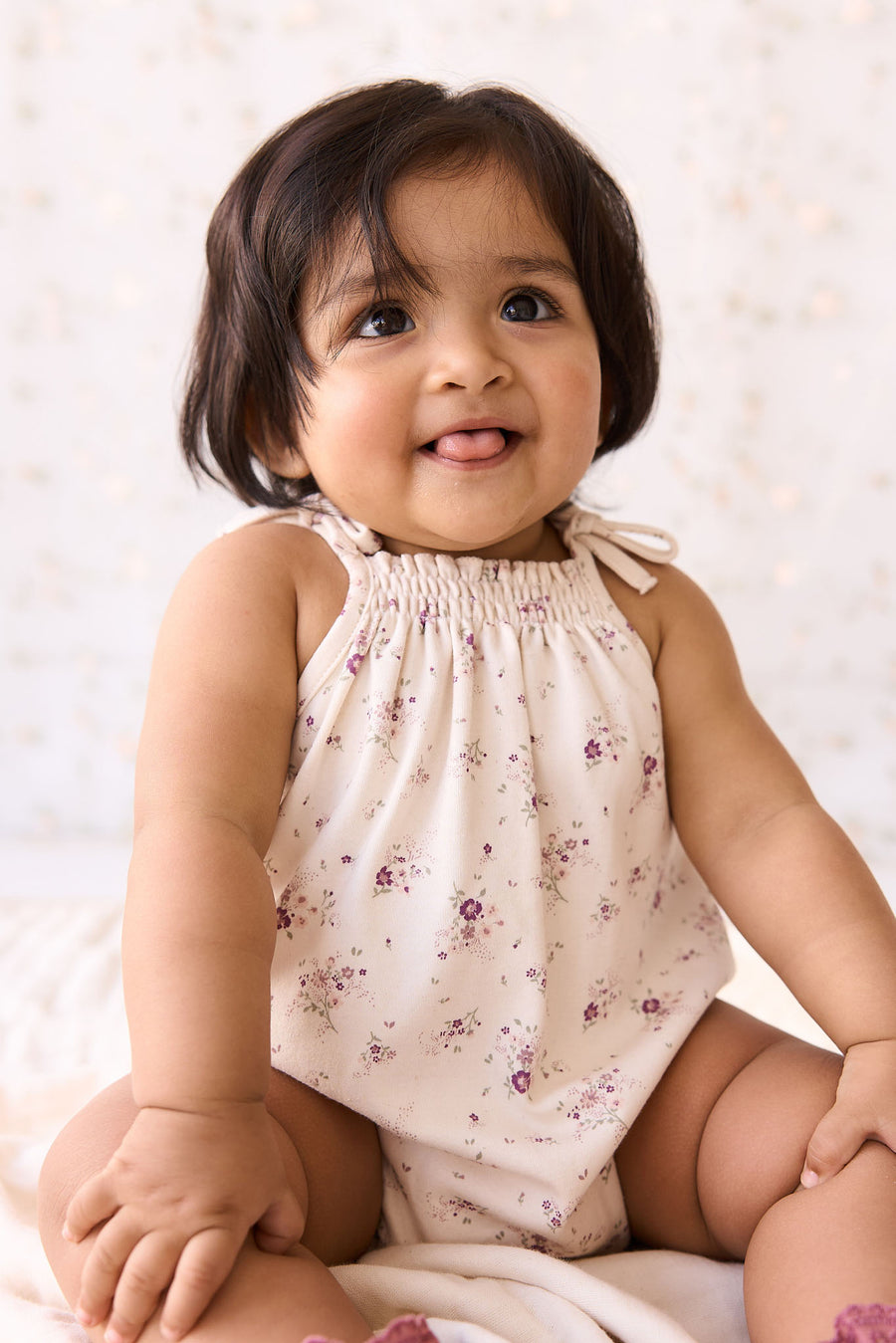 Organic Cotton Cassie Playsuit - Sweet William Floral Natural Childrens Playsuit from Jamie Kay NZ