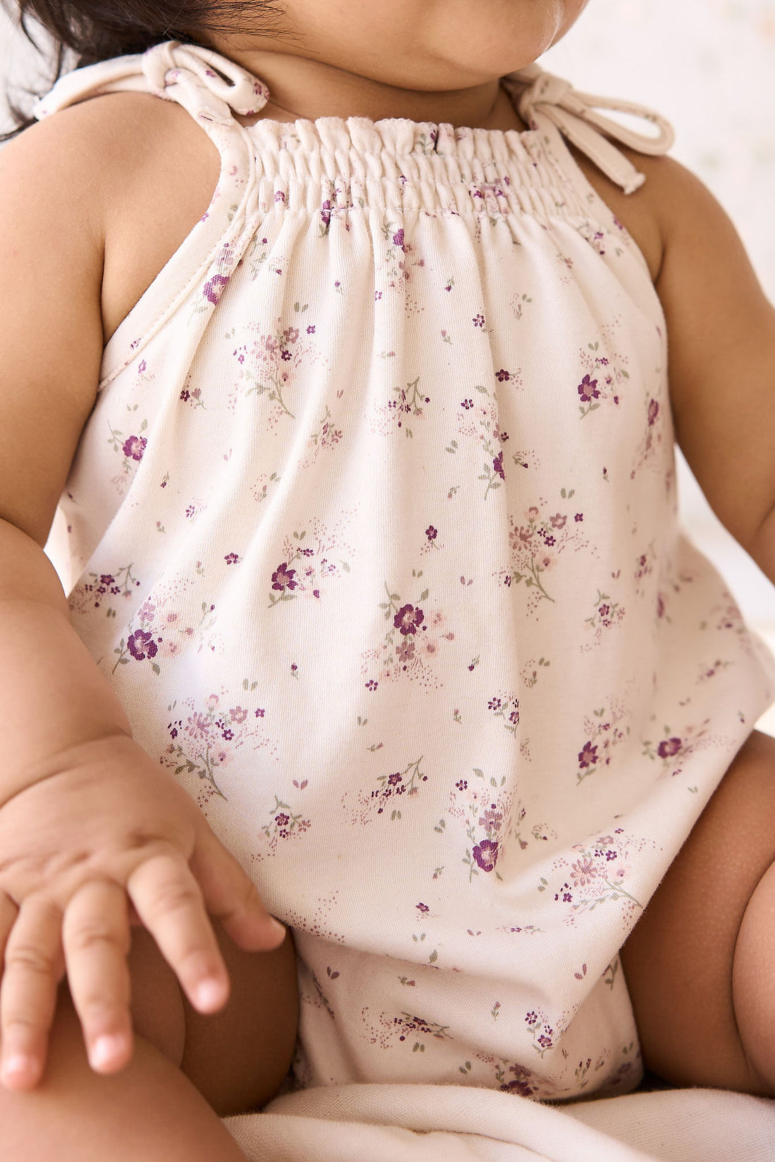 Organic Cotton Cassie Playsuit - Sweet William Floral Natural Childrens Playsuit from Jamie Kay NZ