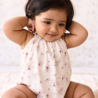 Organic Cotton Cassie Playsuit - Sweet William Floral Natural Childrens Playsuit from Jamie Kay NZ