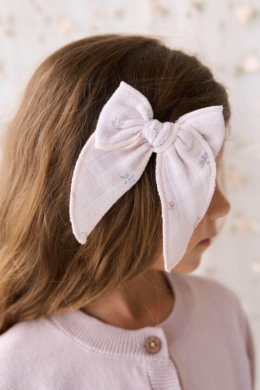 Organic Cotton Muslin Bow - Meredith Violet Childrens Hair Bow from Jamie Kay NZ