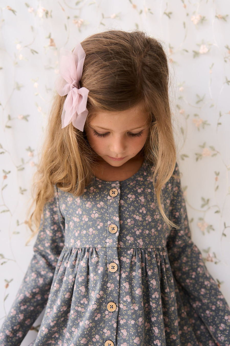 Organic Cotton Poppy Dress - Rosalie Floral Lava Childrens Dress from Jamie Kay NZ