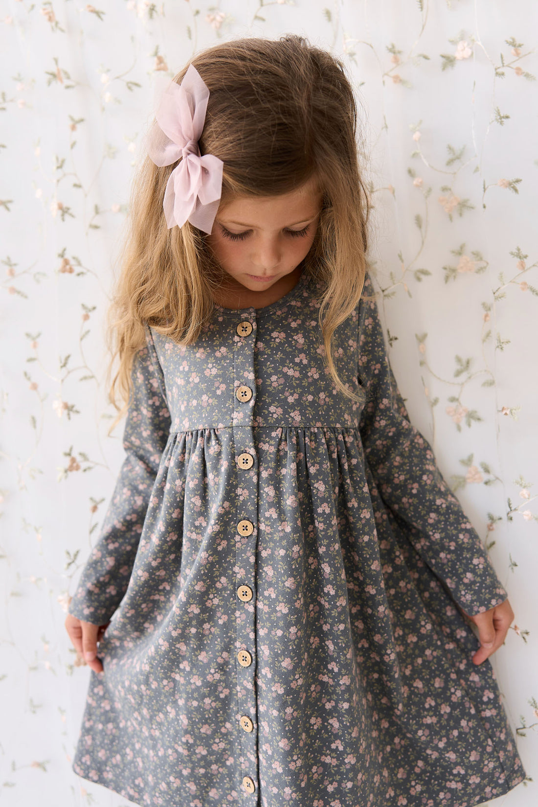 Organic Cotton Poppy Dress - Rosalie Floral Lava Childrens Dress from Jamie Kay NZ