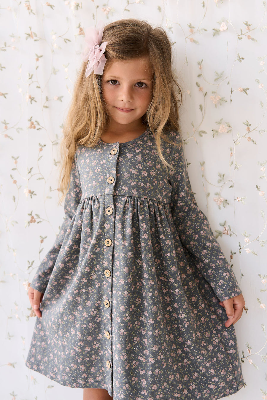 Organic Cotton Poppy Dress - Rosalie Floral Lava Childrens Dress from Jamie Kay NZ