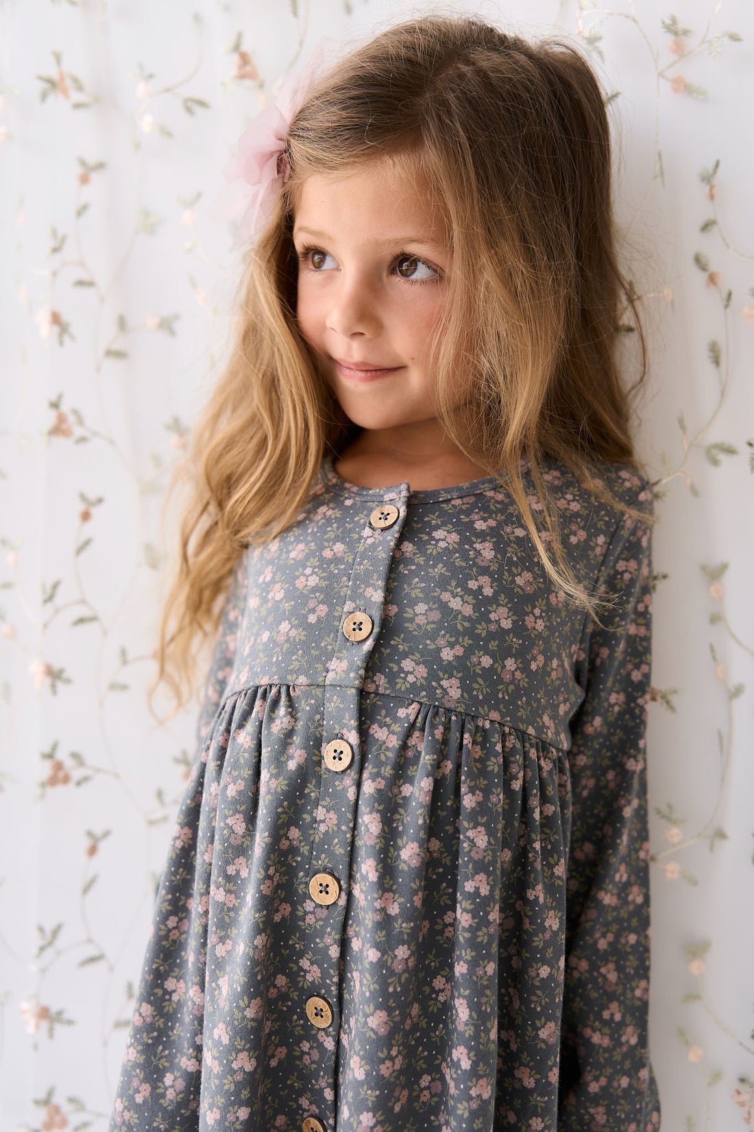 Organic Cotton Poppy Dress - Rosalie Floral Lava Childrens Dress from Jamie Kay NZ