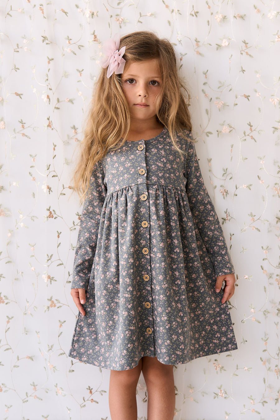 Organic Cotton Poppy Dress - Rosalie Floral Lava Childrens Dress from Jamie Kay NZ