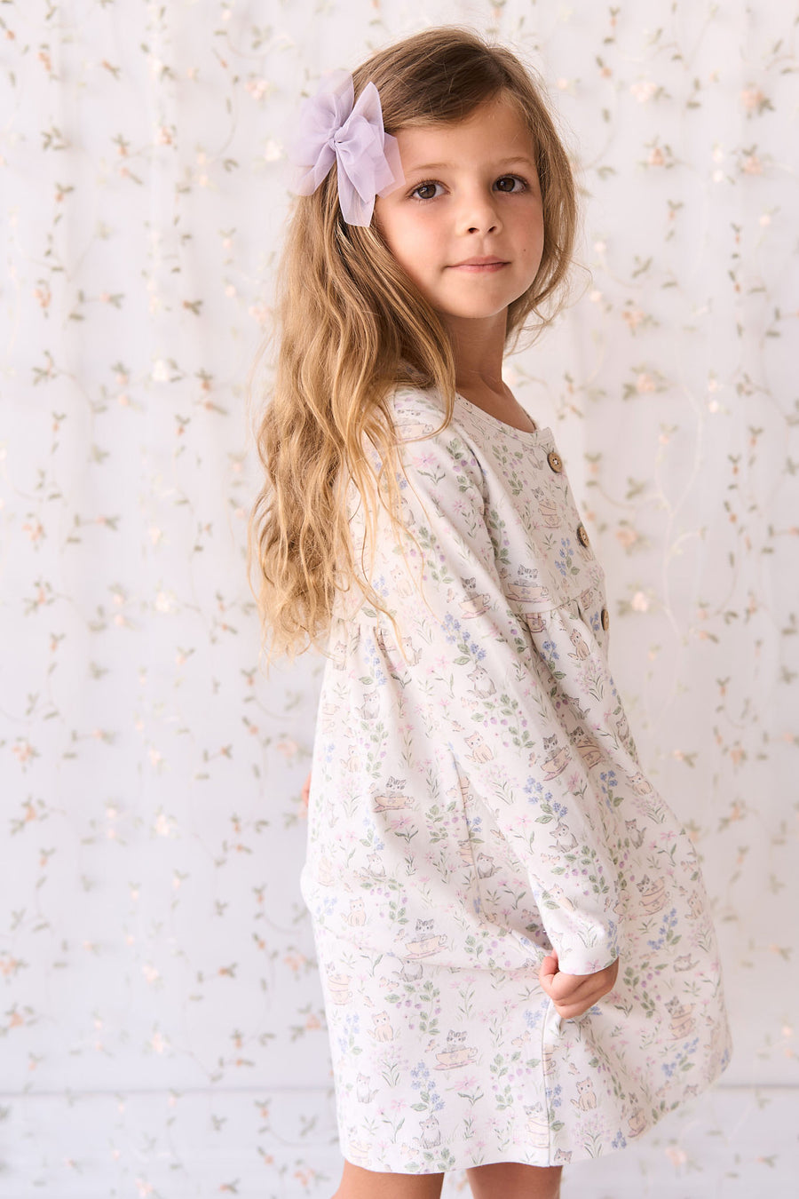 Organic Cotton Poppy Dress - Moons Garden Lavender Childrens Dress from Jamie Kay NZ