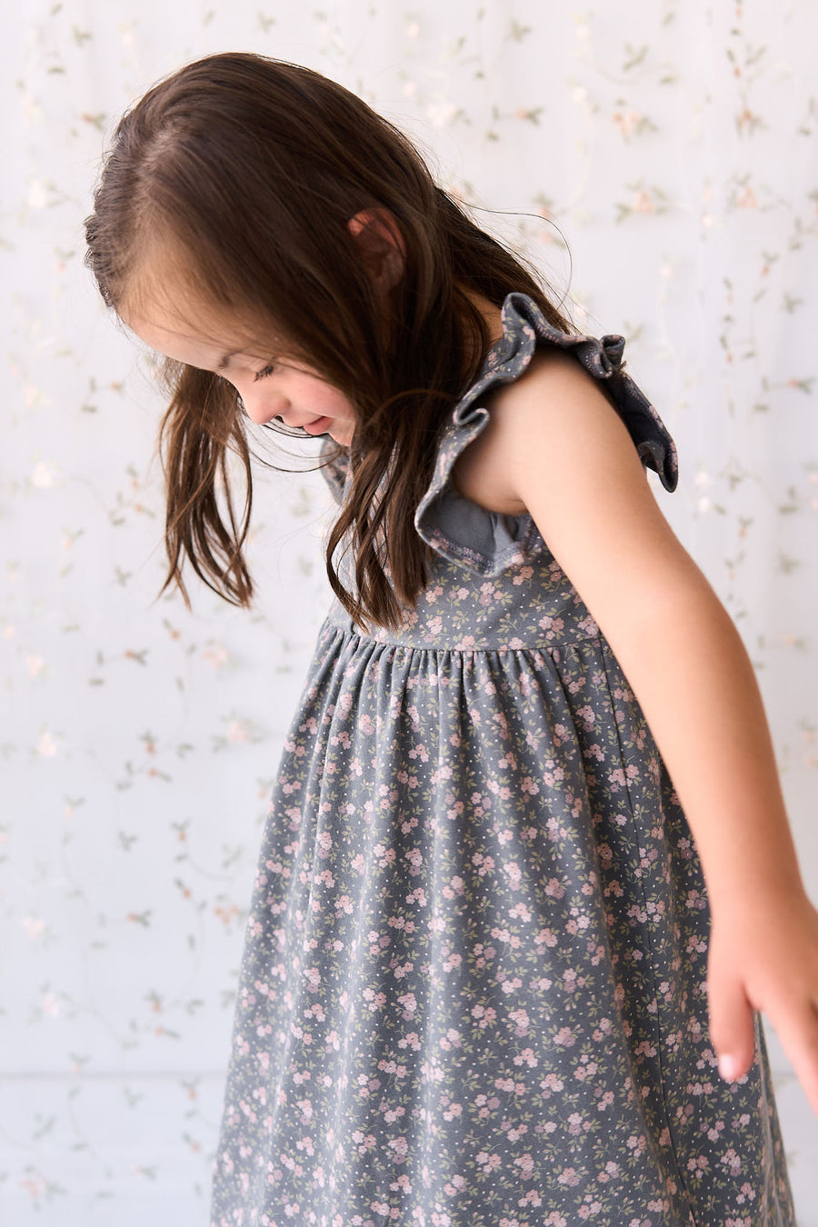 Organic Cotton Sienna Dress - Rosalie Floral Lava Childrens Dress from Jamie Kay NZ