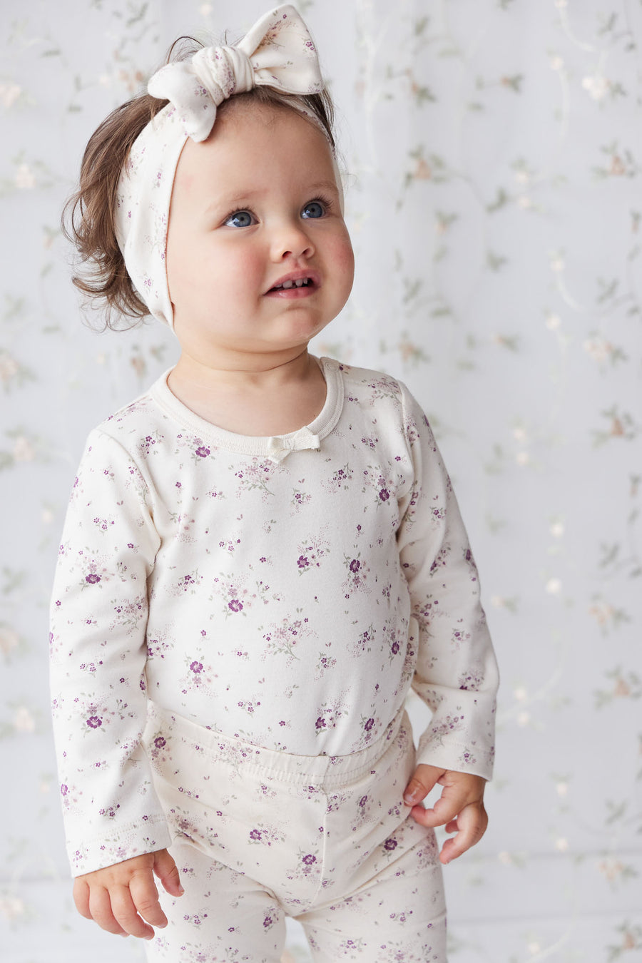 Organic Cotton Long Sleeve Top - Sweet William Floral Natural Childrens Top from Jamie Kay NZ