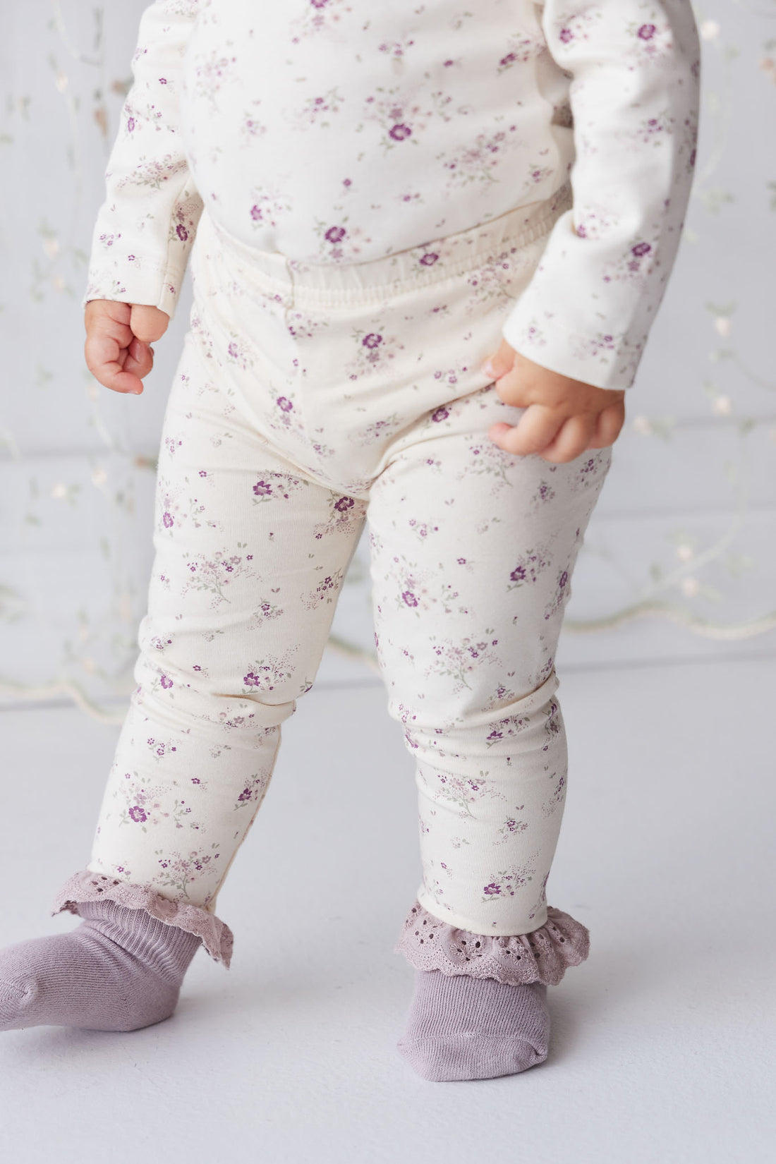 Organic Cotton Everyday Legging - Sweet William Floral Natural Childrens Legging from Jamie Kay NZ