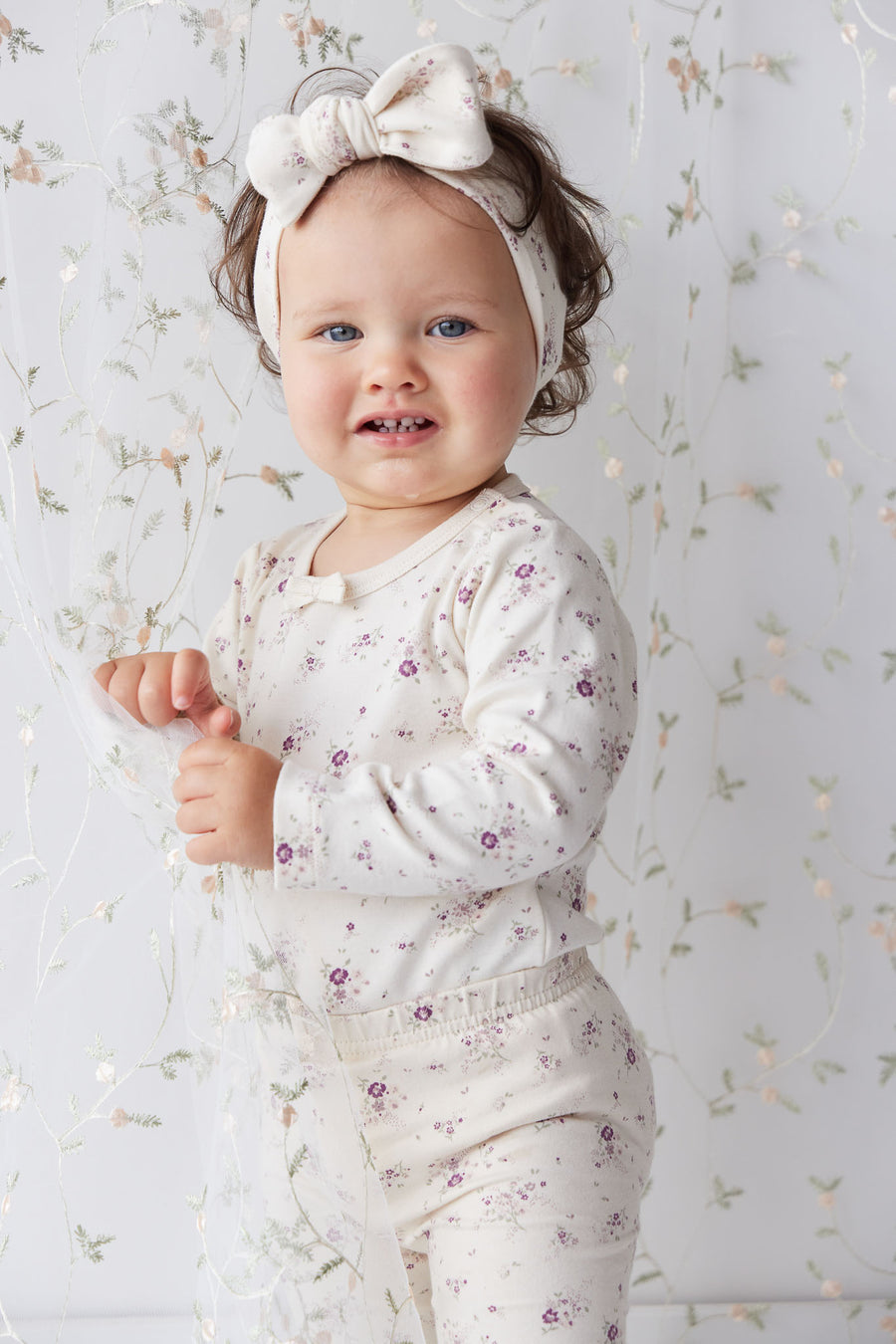 Organic Cotton Everyday Legging - Sweet William Floral Natural Childrens Legging from Jamie Kay NZ