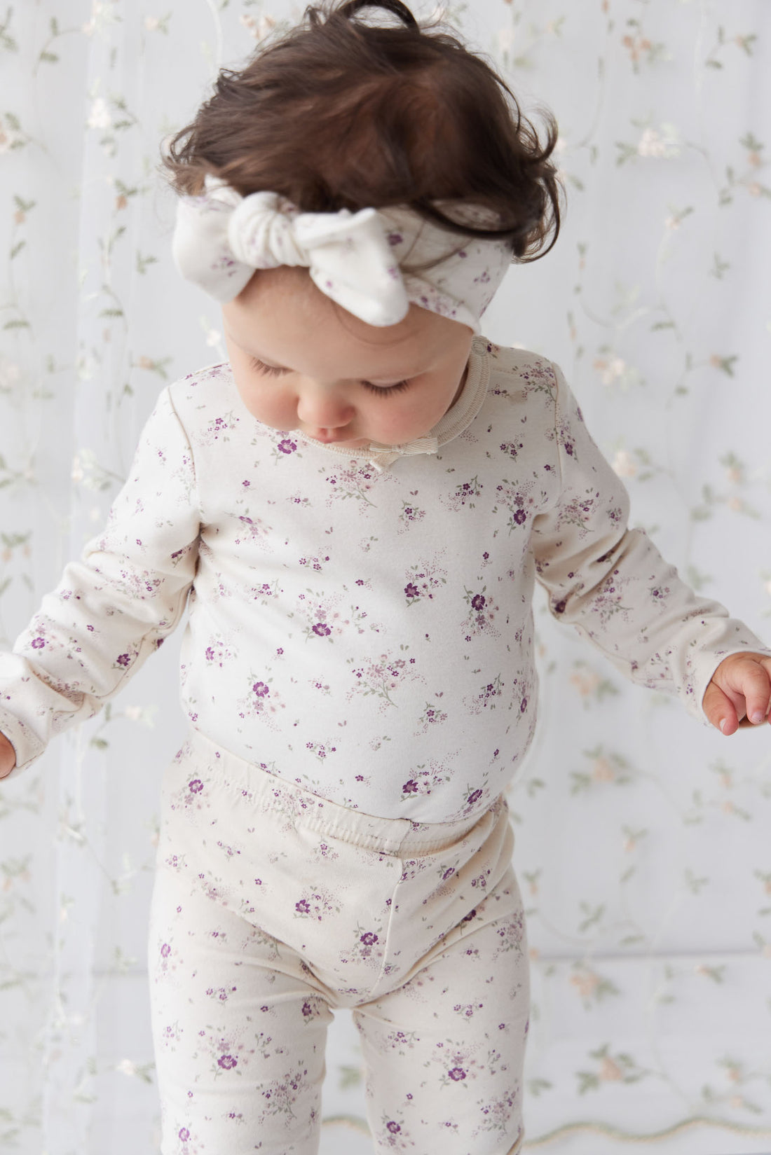 Organic Cotton Long Sleeve Top - Sweet William Floral Natural Childrens Top from Jamie Kay NZ