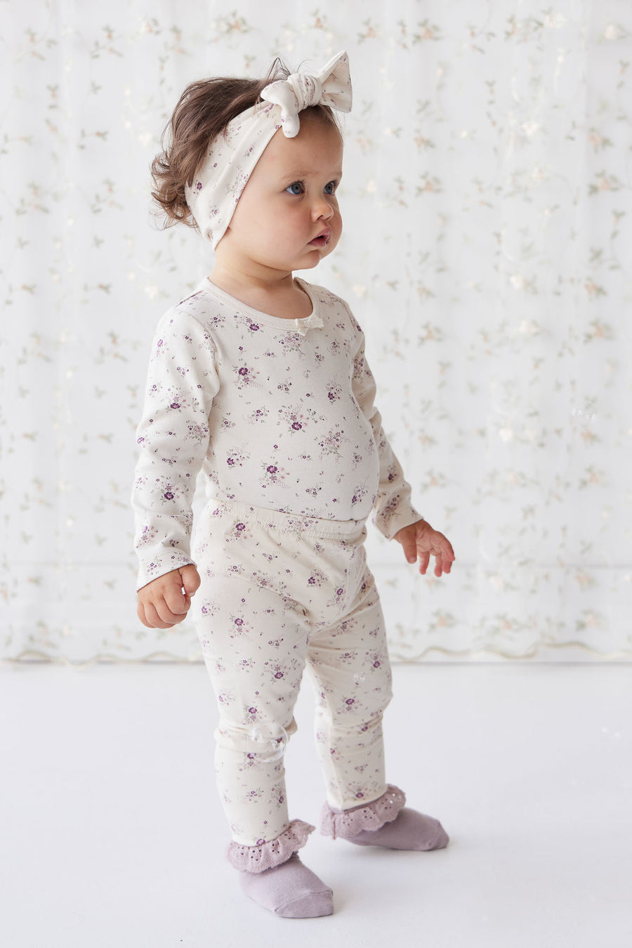 Organic Cotton Everyday Legging - Sweet William Floral Natural Childrens Legging from Jamie Kay NZ