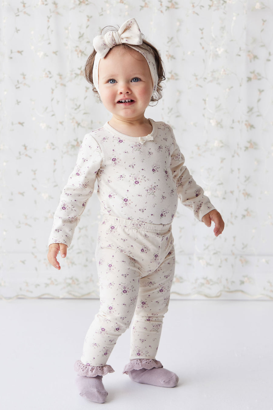 Organic Cotton Everyday Legging - Sweet William Floral Natural Childrens Legging from Jamie Kay NZ