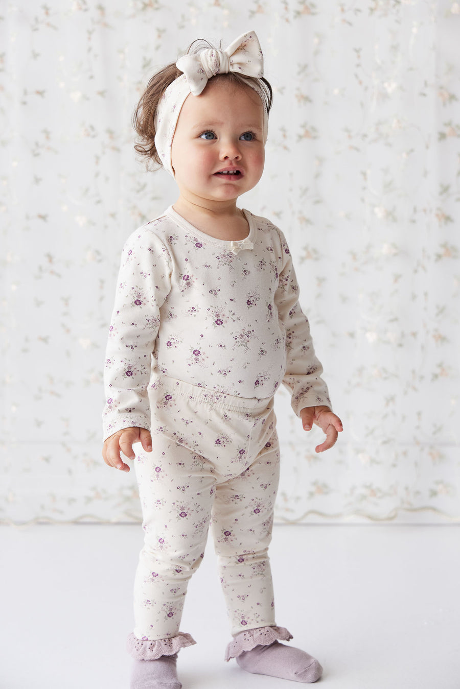 Organic Cotton Everyday Legging - Sweet William Floral Natural Childrens Legging from Jamie Kay NZ