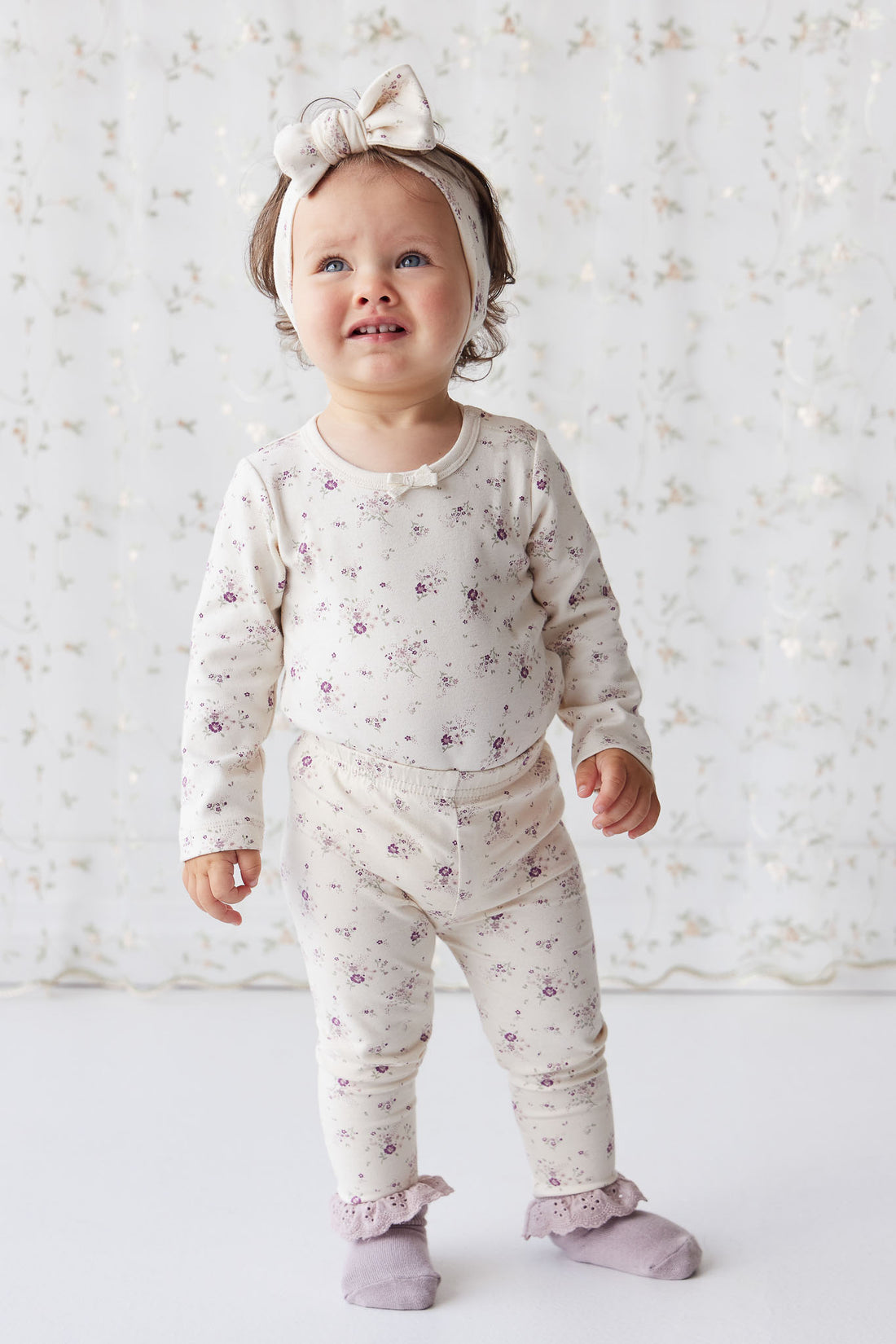 Organic Cotton Everyday Legging - Sweet William Floral Natural Childrens Legging from Jamie Kay NZ