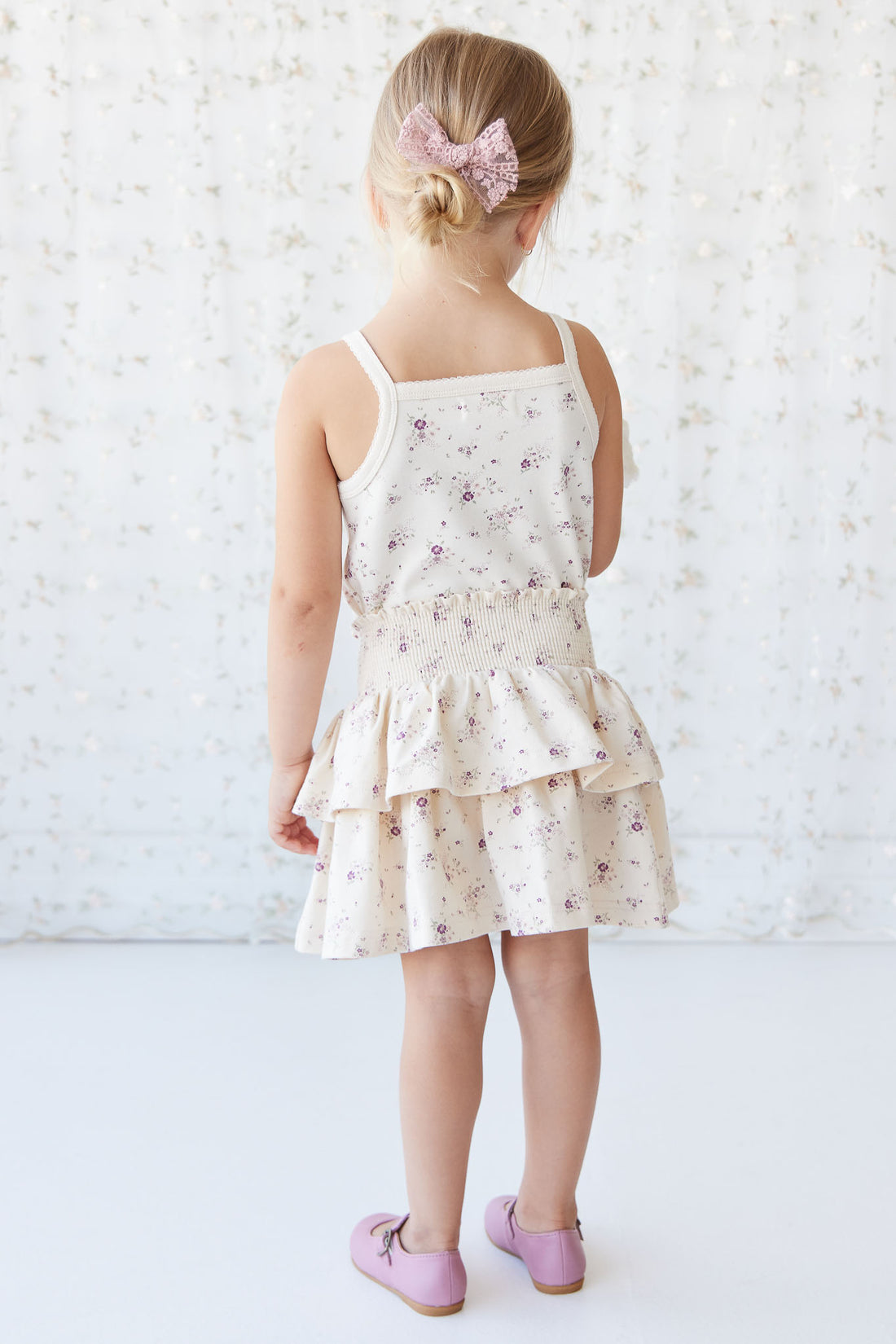 Organic Cotton Ruby Skirt - Sweet William Floral Natural Childrens Skirt from Jamie Kay NZ