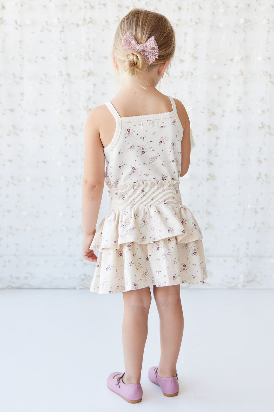 Organic Cotton Ruby Skirt - Sweet William Floral Natural Childrens Skirt from Jamie Kay NZ