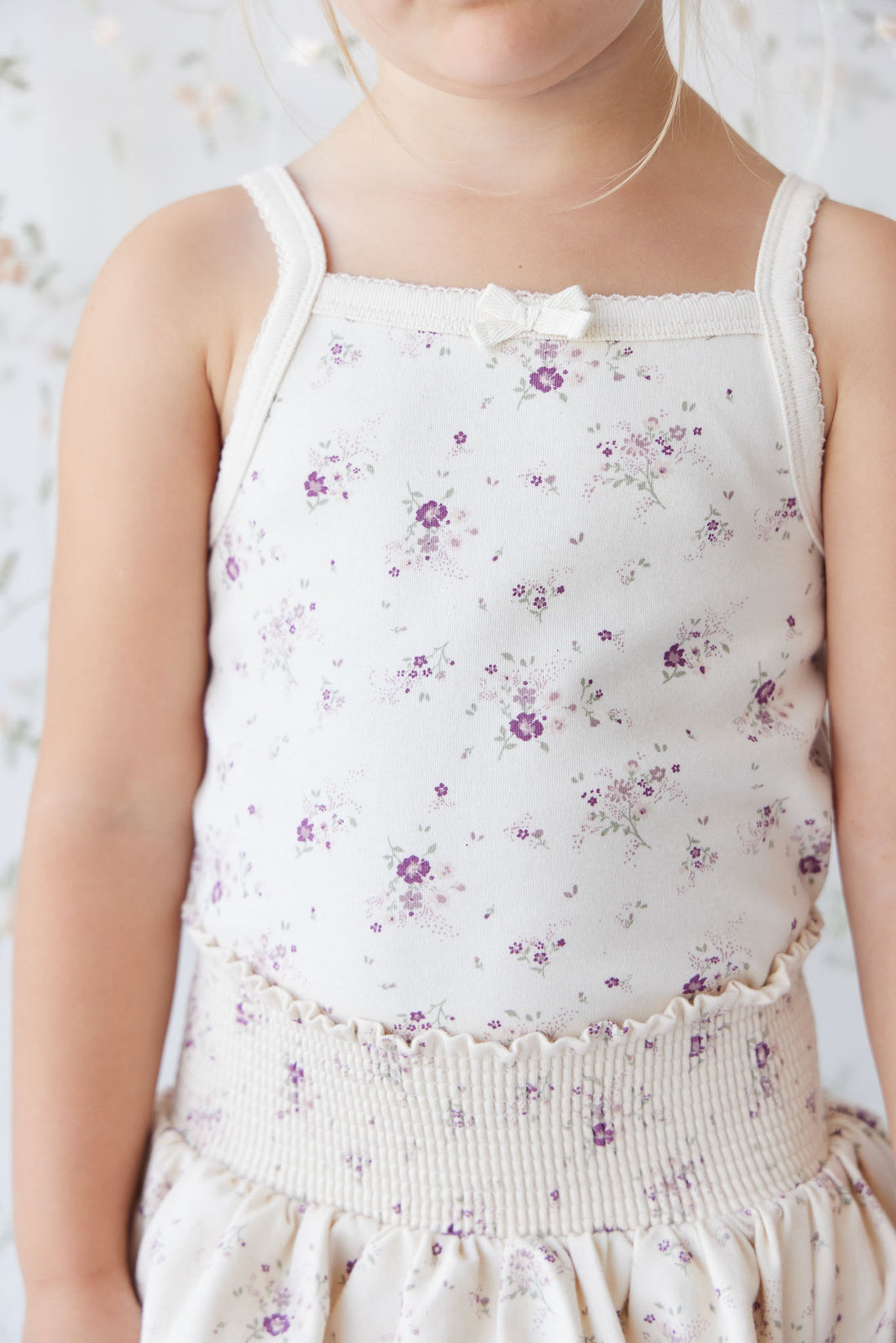 Organic Cotton Singlet - Sweet William Floral Natural Childrens Singlet from Jamie Kay NZ