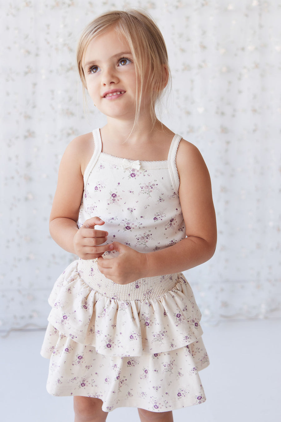 Organic Cotton Ruby Skirt - Sweet William Floral Natural Childrens Skirt from Jamie Kay NZ