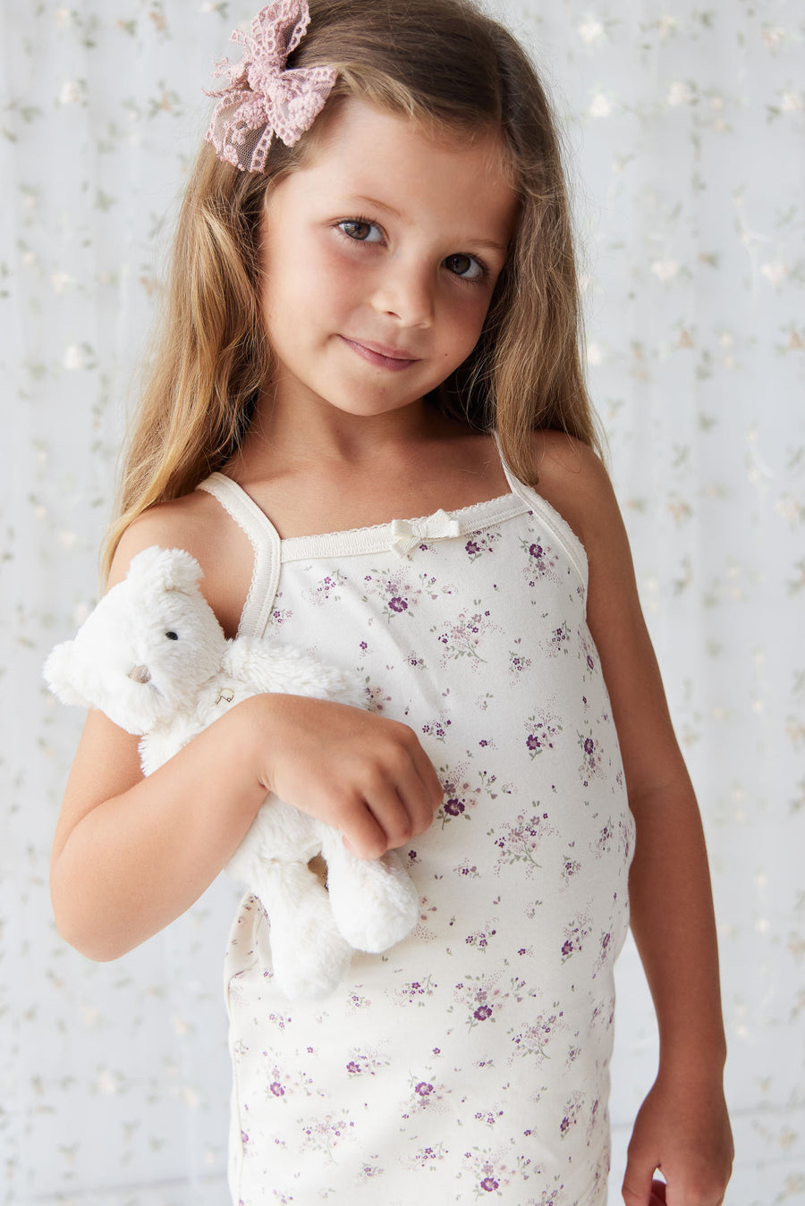 Organic Cotton Singlet - Sweet William Floral Natural Childrens Singlet from Jamie Kay NZ