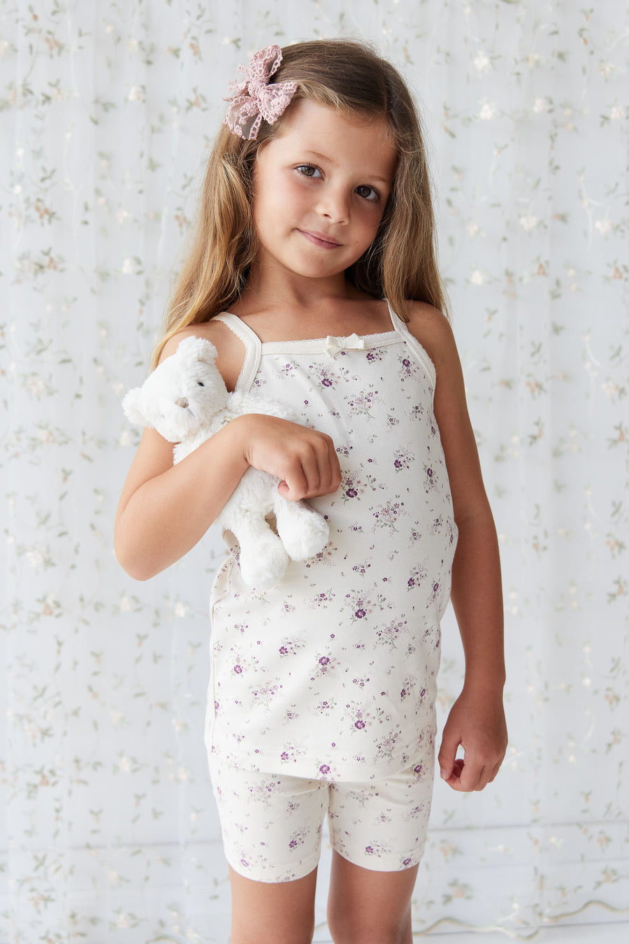 Organic Cotton Everyday Bike Short - Sweet William Floral Natural Childrens Short from Jamie Kay NZ