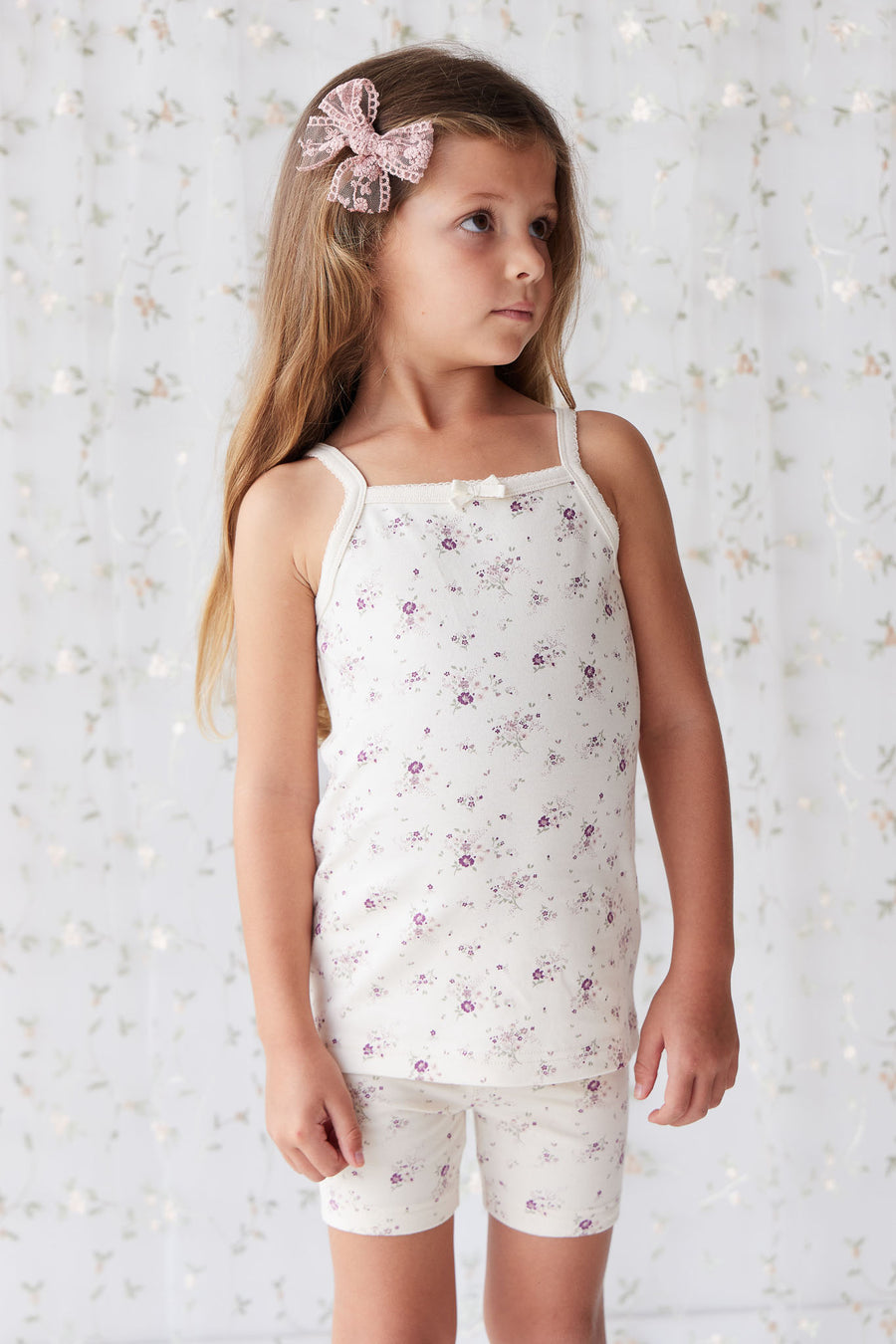 Organic Cotton Singlet - Sweet William Floral Natural Childrens Singlet from Jamie Kay NZ