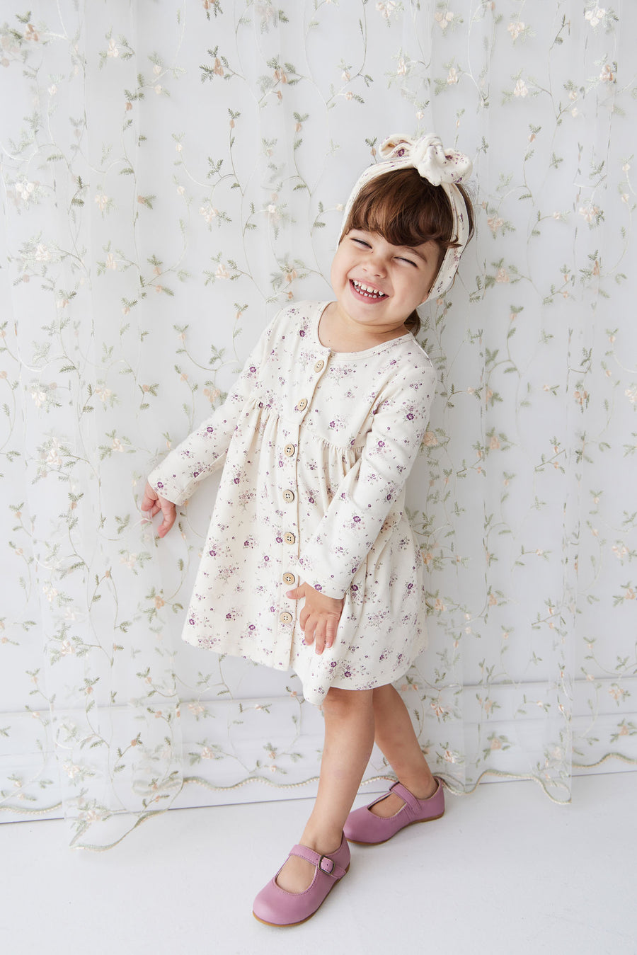 Organic Cotton Poppy Dress - Sweet William Floral Natural Childrens Dress from Jamie Kay NZ