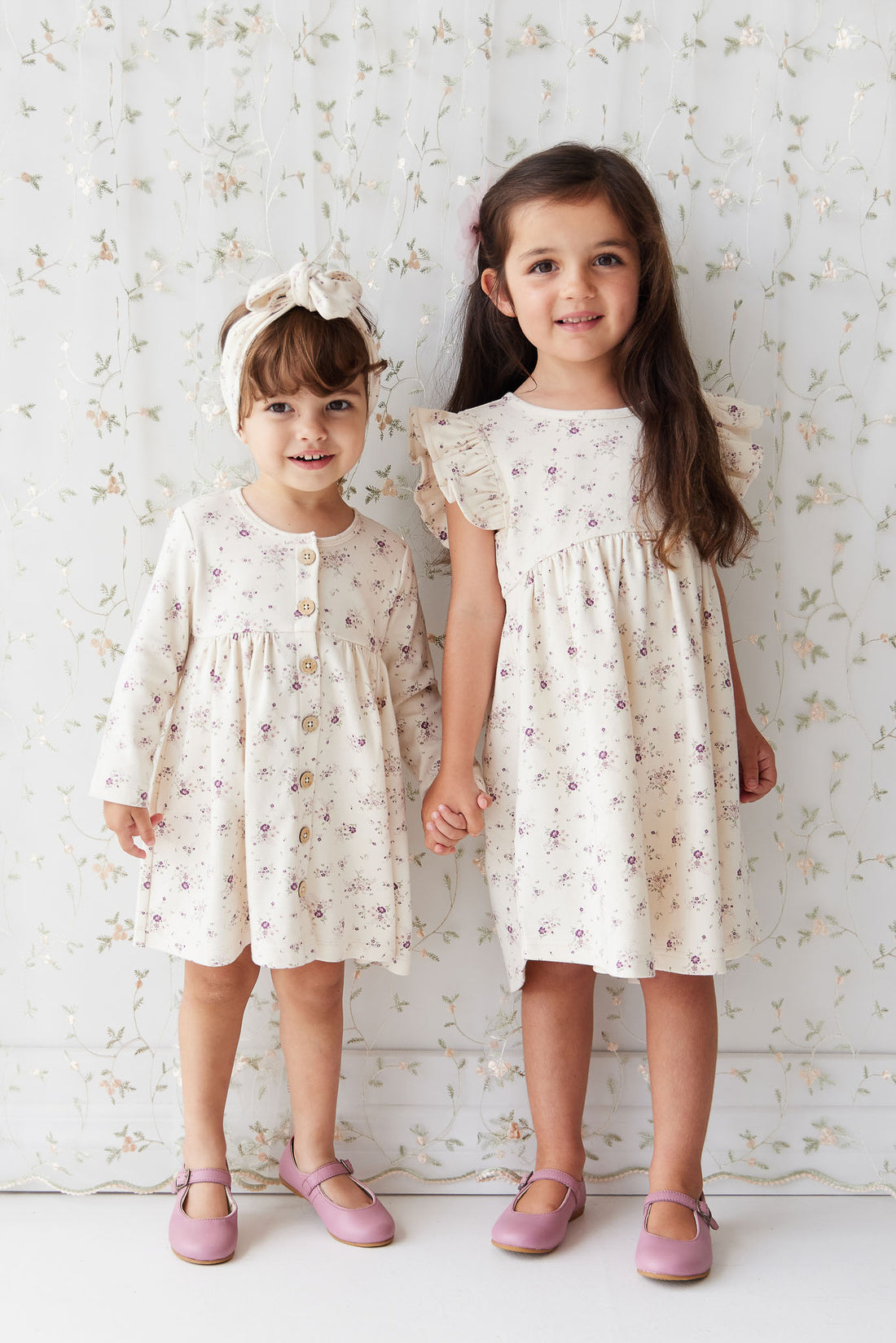 Organic Cotton Ada Dress - Sweet William Floral Natural Childrens Dress from Jamie Kay NZ