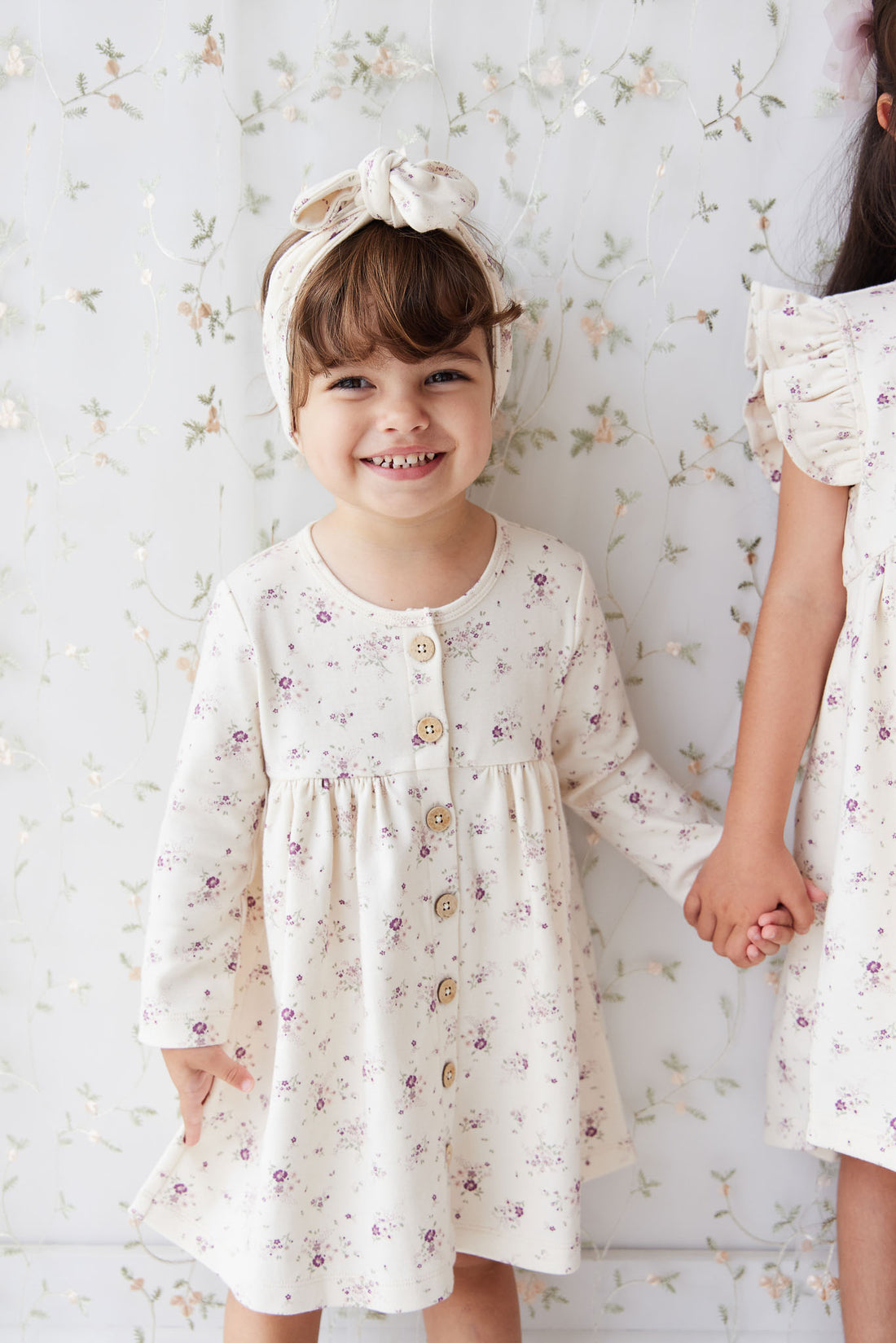 Organic Cotton Poppy Dress - Sweet William Floral Natural Childrens Dress from Jamie Kay NZ