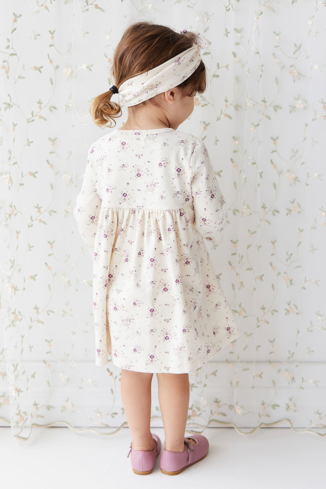 Organic Cotton Poppy Dress - Sweet William Floral Natural Childrens Dress from Jamie Kay NZ