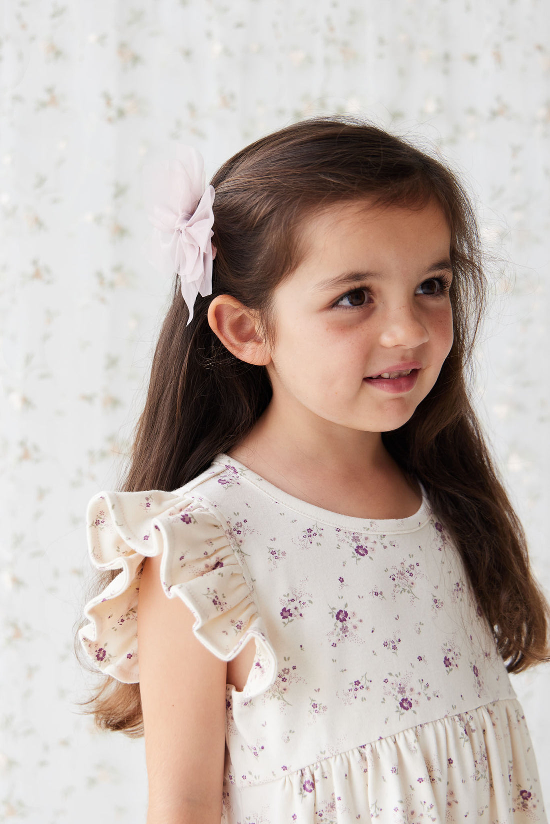 Organic Cotton Ada Dress - Sweet William Floral Natural Childrens Dress from Jamie Kay NZ