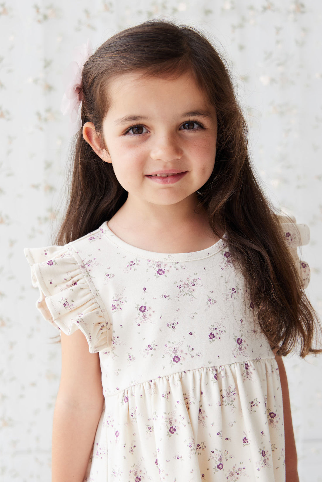 Organic Cotton Ada Dress - Sweet William Floral Natural Childrens Dress from Jamie Kay NZ