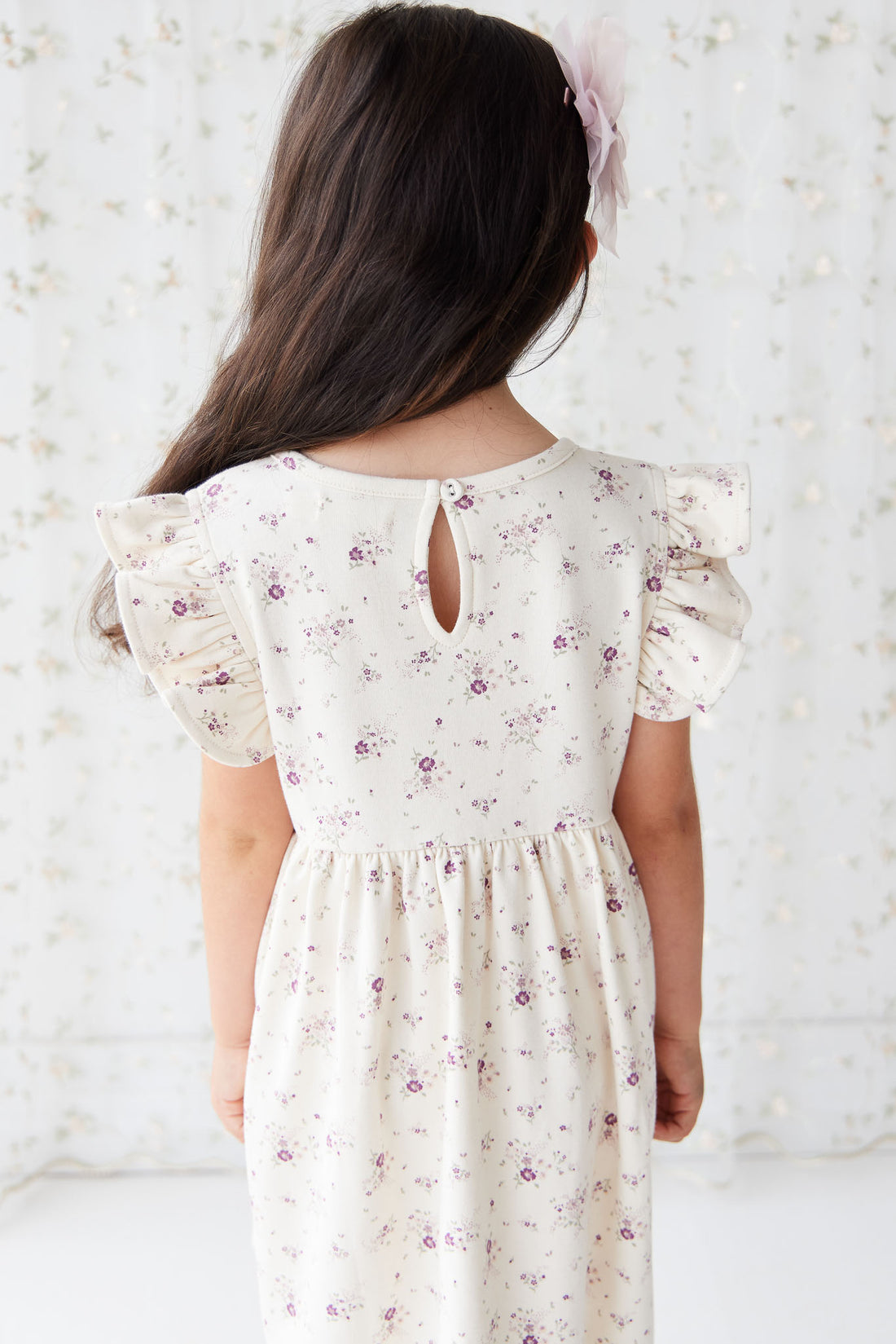 Organic Cotton Ada Dress - Sweet William Floral Natural Childrens Dress from Jamie Kay NZ