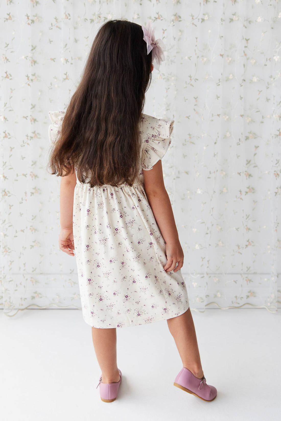 Organic Cotton Ada Dress - Sweet William Floral Natural Childrens Dress from Jamie Kay NZ