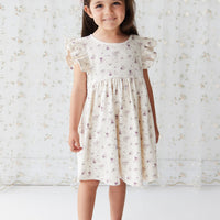 Organic Cotton Ada Dress - Sweet William Floral Natural Childrens Dress from Jamie Kay NZ