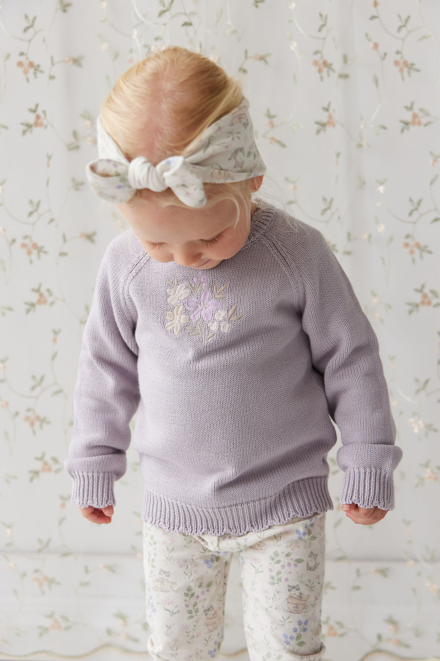 Audrey Knitted Jumper - Starling Goldie Bouquet Childrens Jumper from Jamie Kay NZ